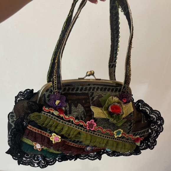 Real French Tapestry Ruffle Floral Bag – One of a Kind, Never Used, Romantic - Picture 3 of 13